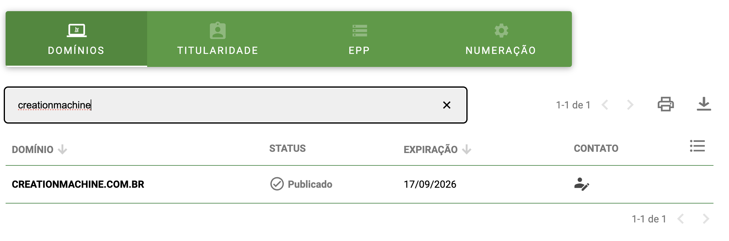 Representação da pesquisa de domínio do Registro.br