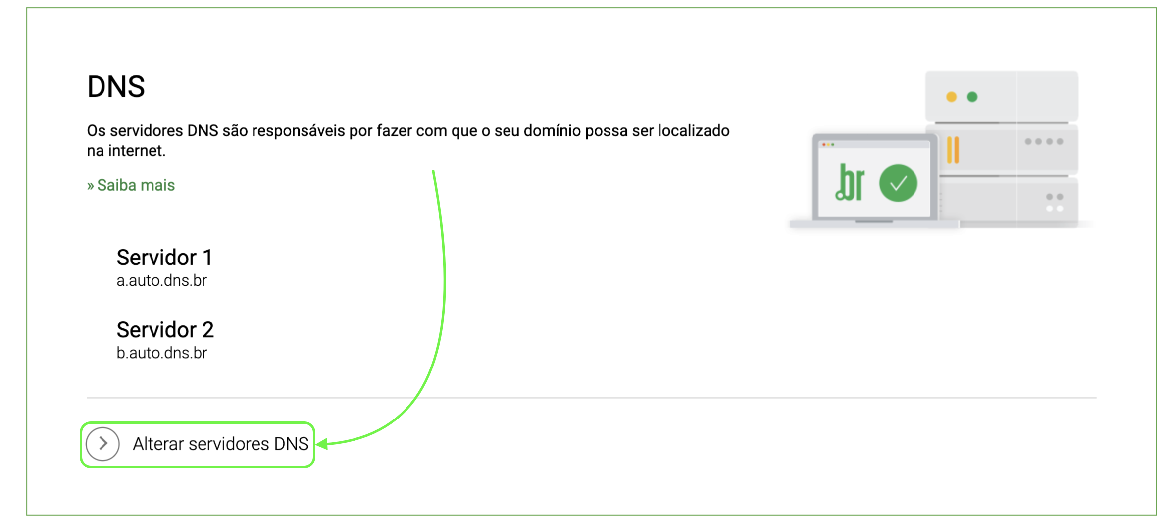 Representação da localização do botão "Alterar servidores DNS"
