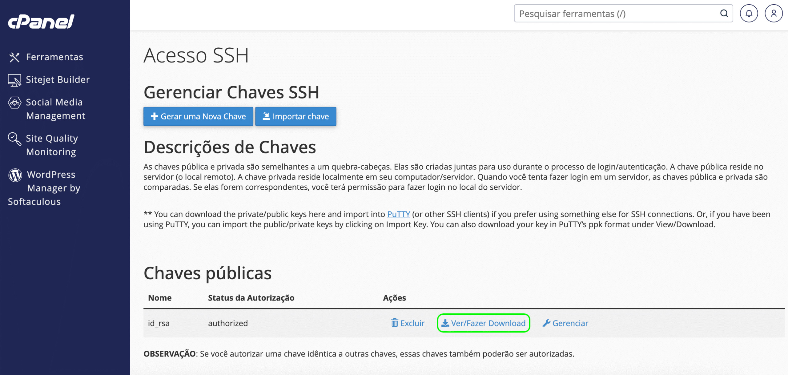 Representação da localização do botão "Ver/Fazer Download"