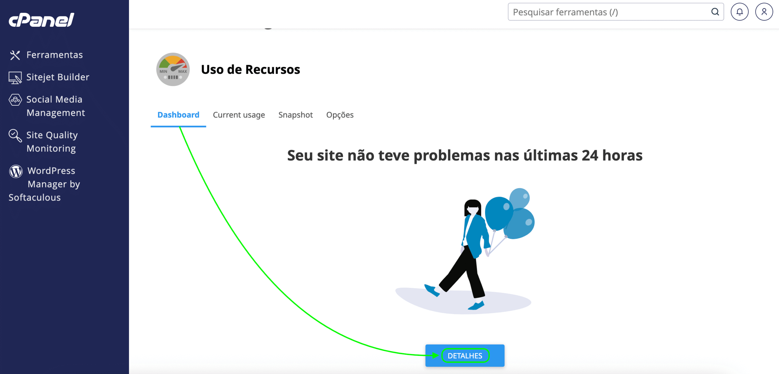 Representação da localização da opção "Detalhes"