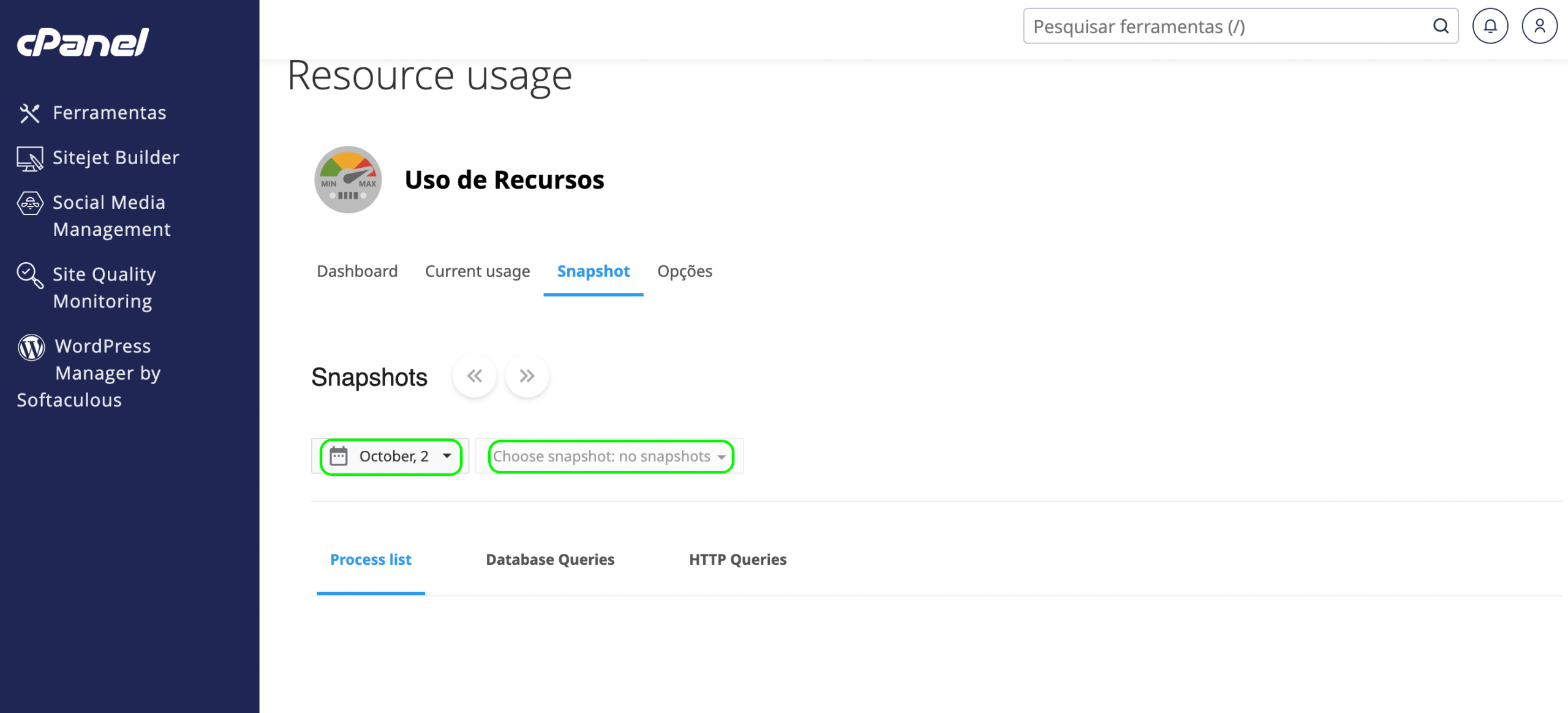 Representação da localização das configurações de "choose snapshot"