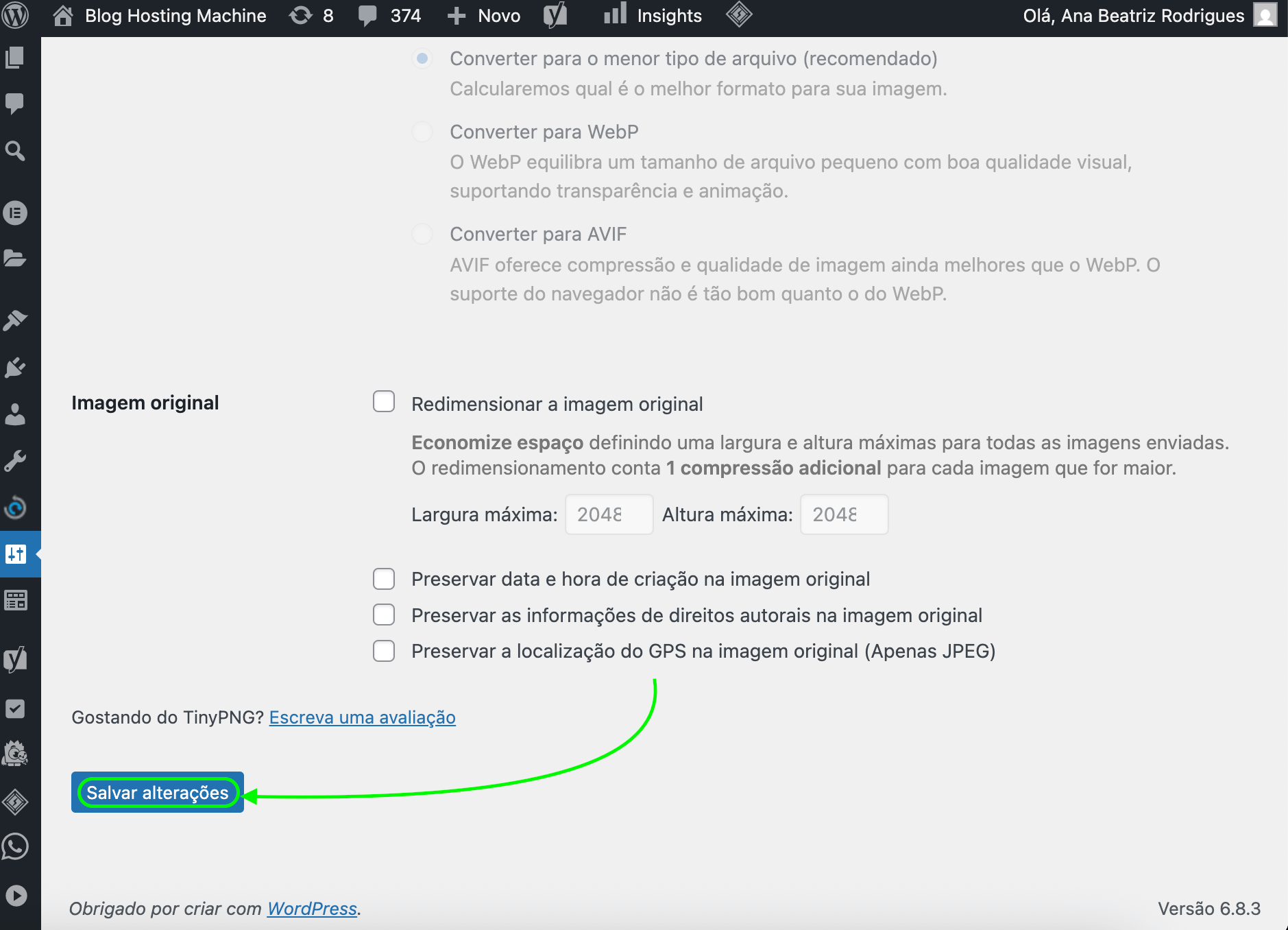 Representação da localização do botão "Salvar"