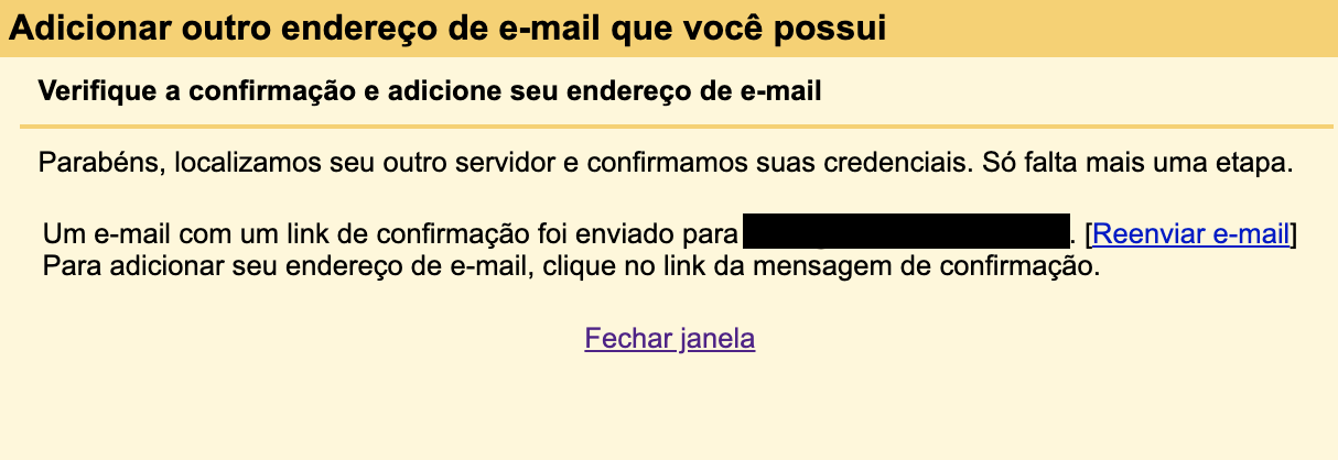 Representação da tela de envio da verificação