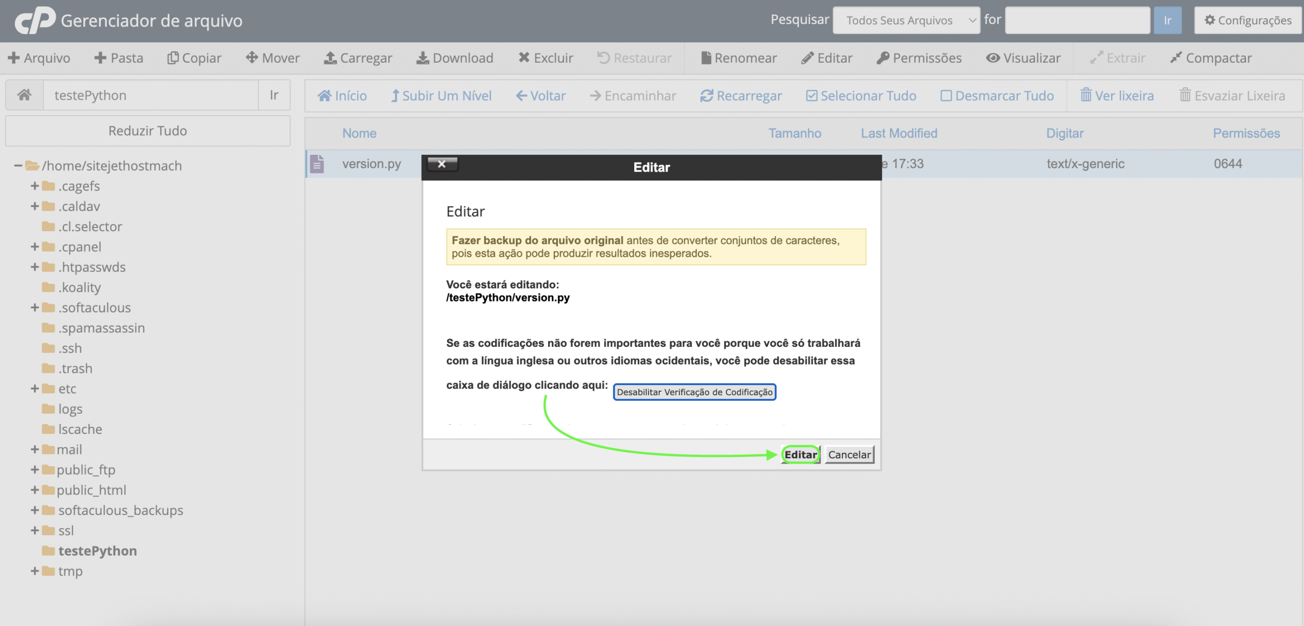 Representação da localização do botão "Editar"