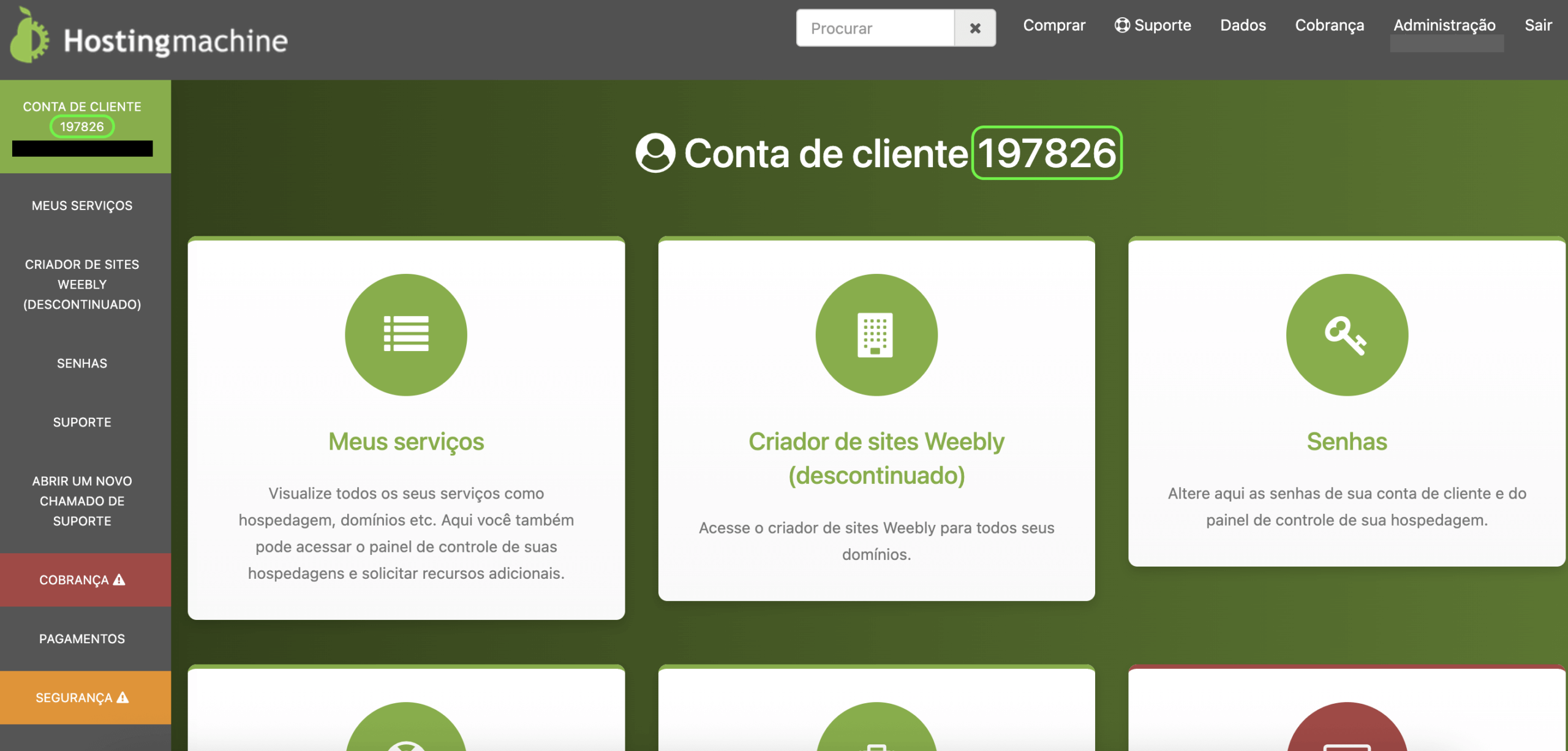 Representação da localização do número de cliente