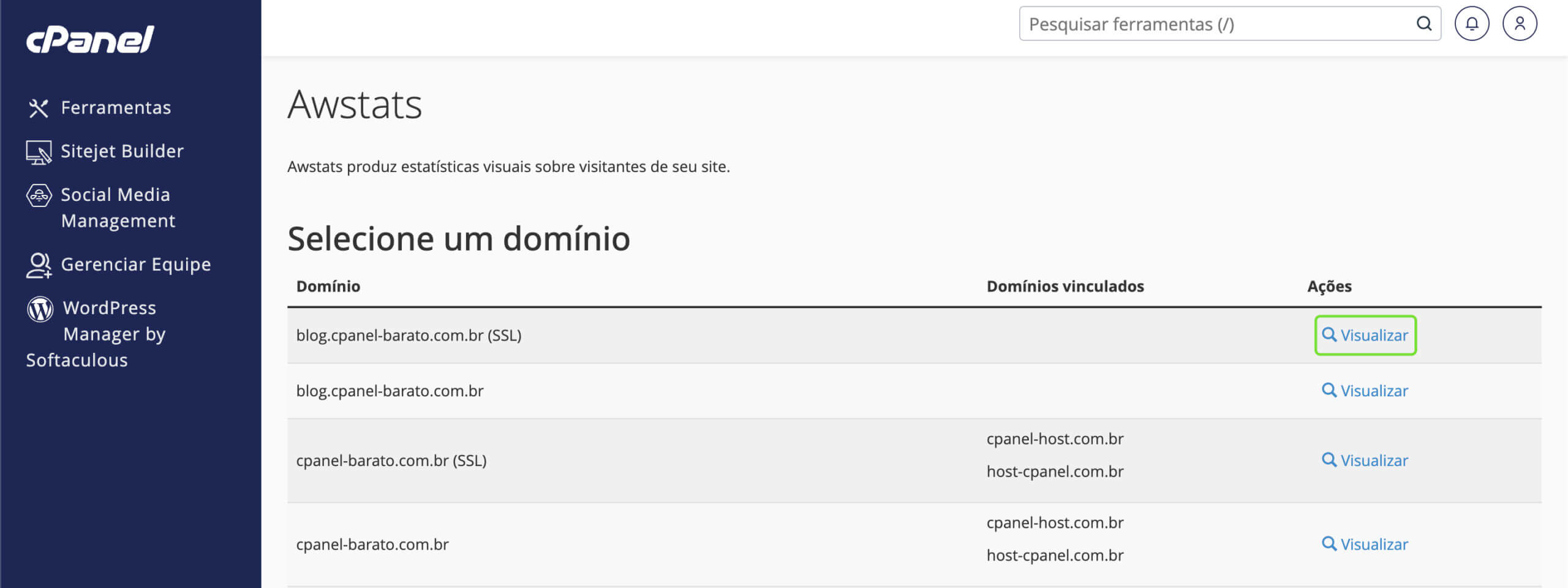 Representação da localização do botão "Visualizar"