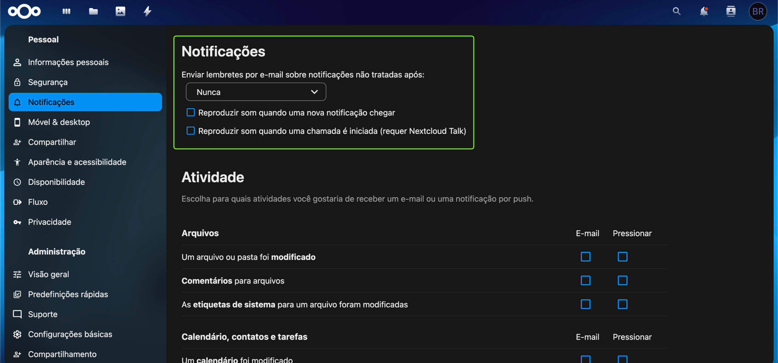 Representação da localização "Notificações"