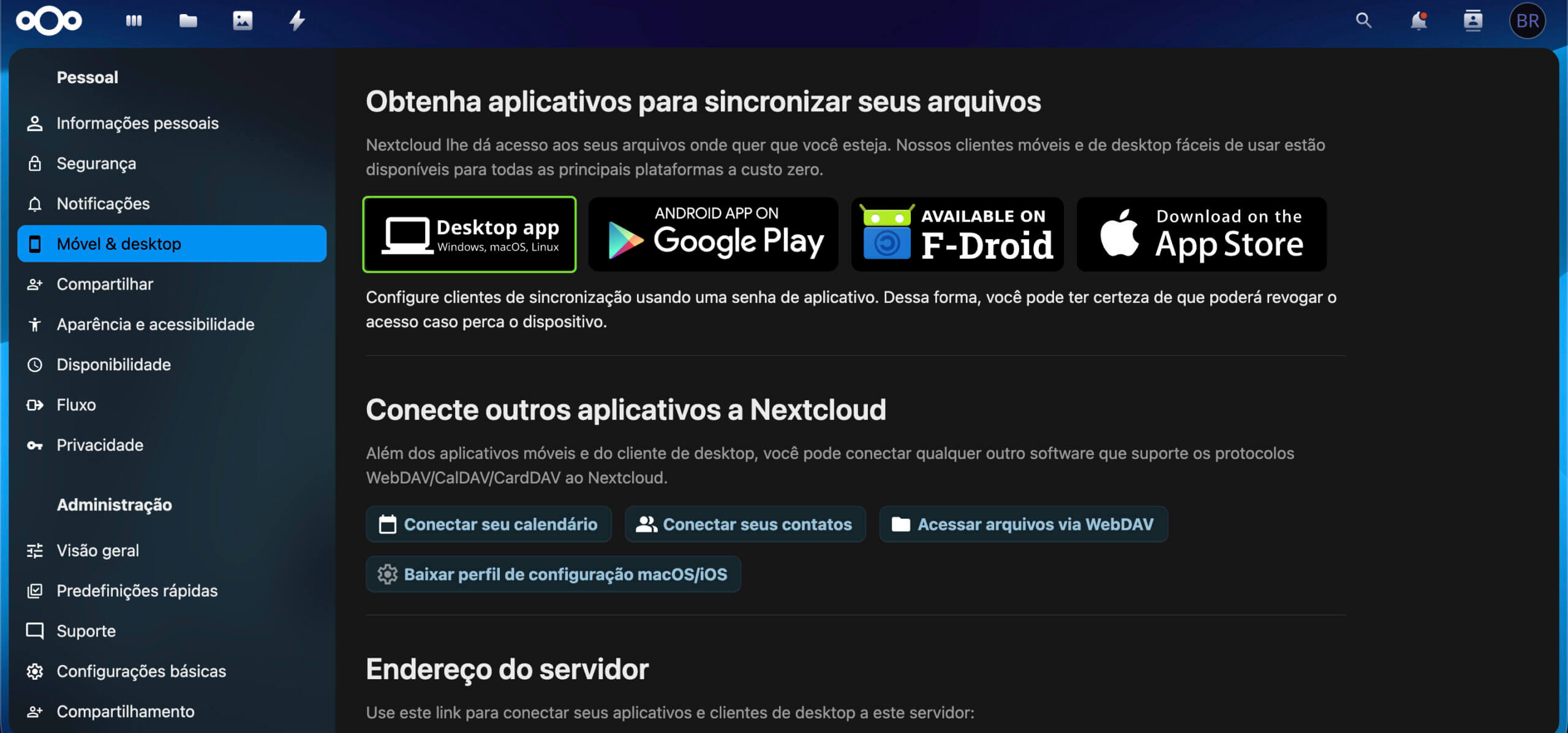 Representação da localização da opção "Desktop app"