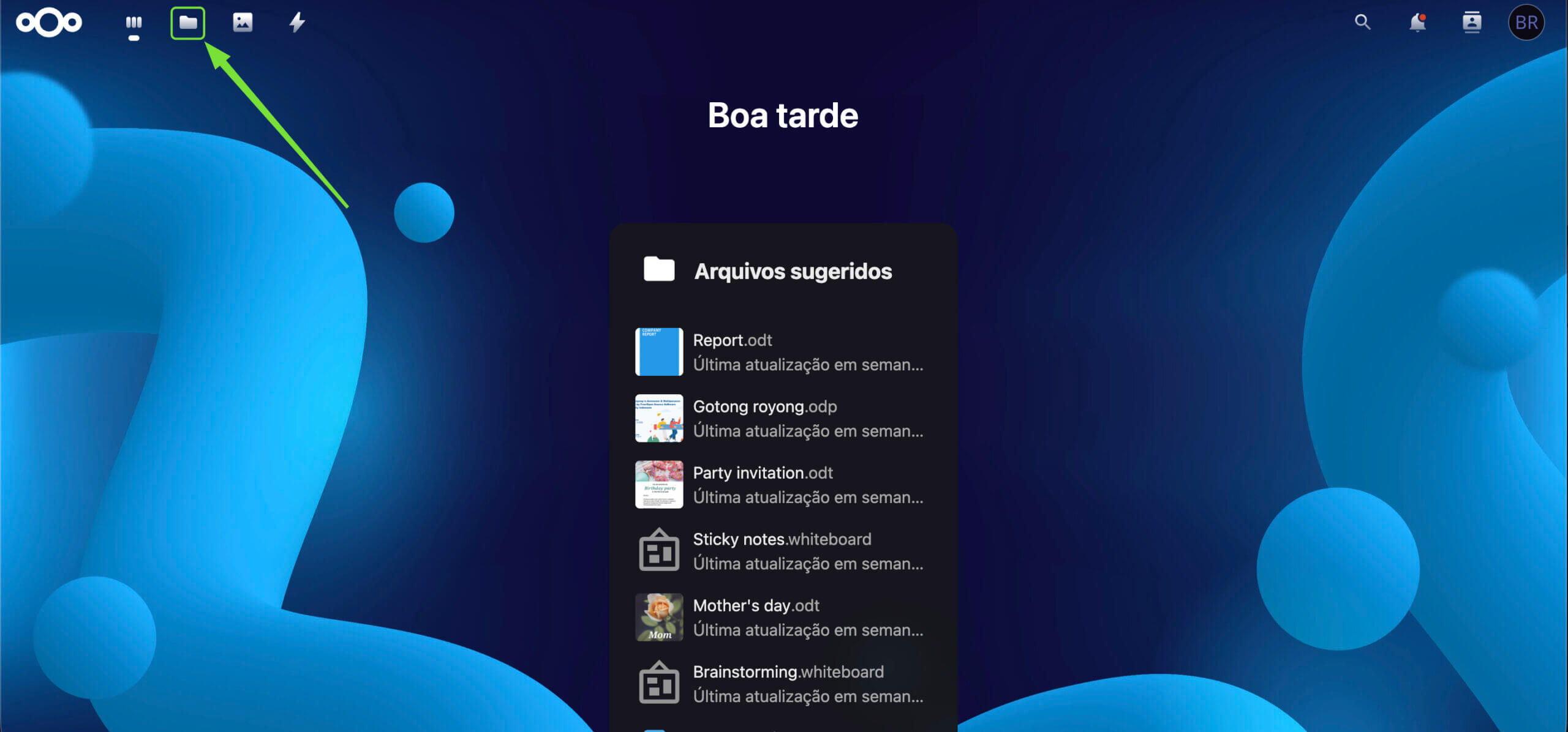 Representação da localização da opção "Arquivos"